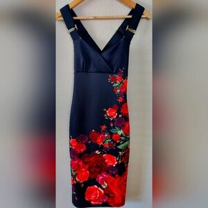 Ted Baker Red and Black Asymmetrical Midi Dress